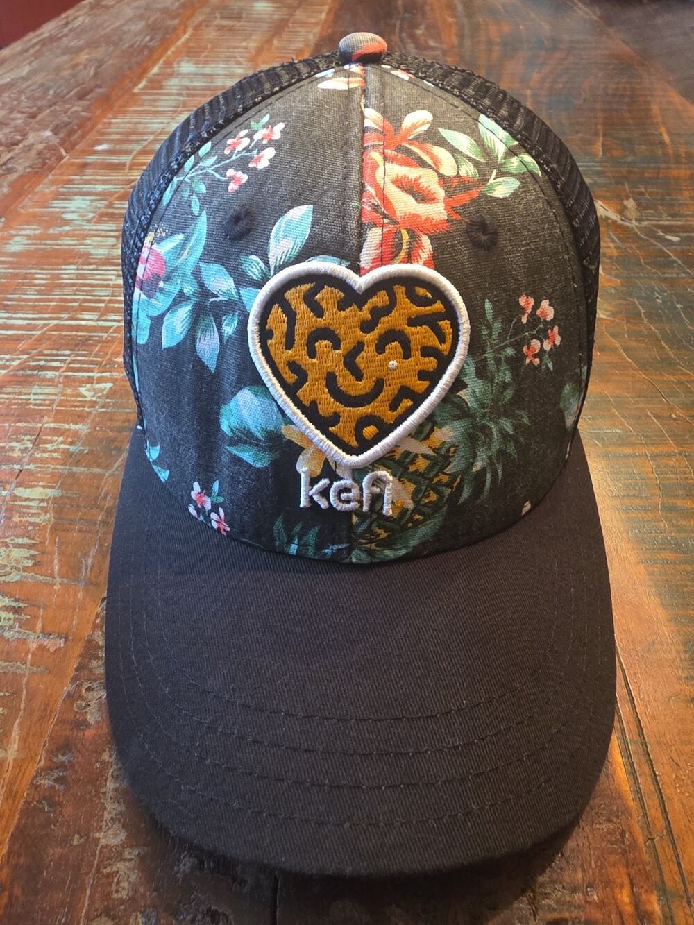 Pukka Mesh Trucker Hat Black One Size Floral Heart Kefi